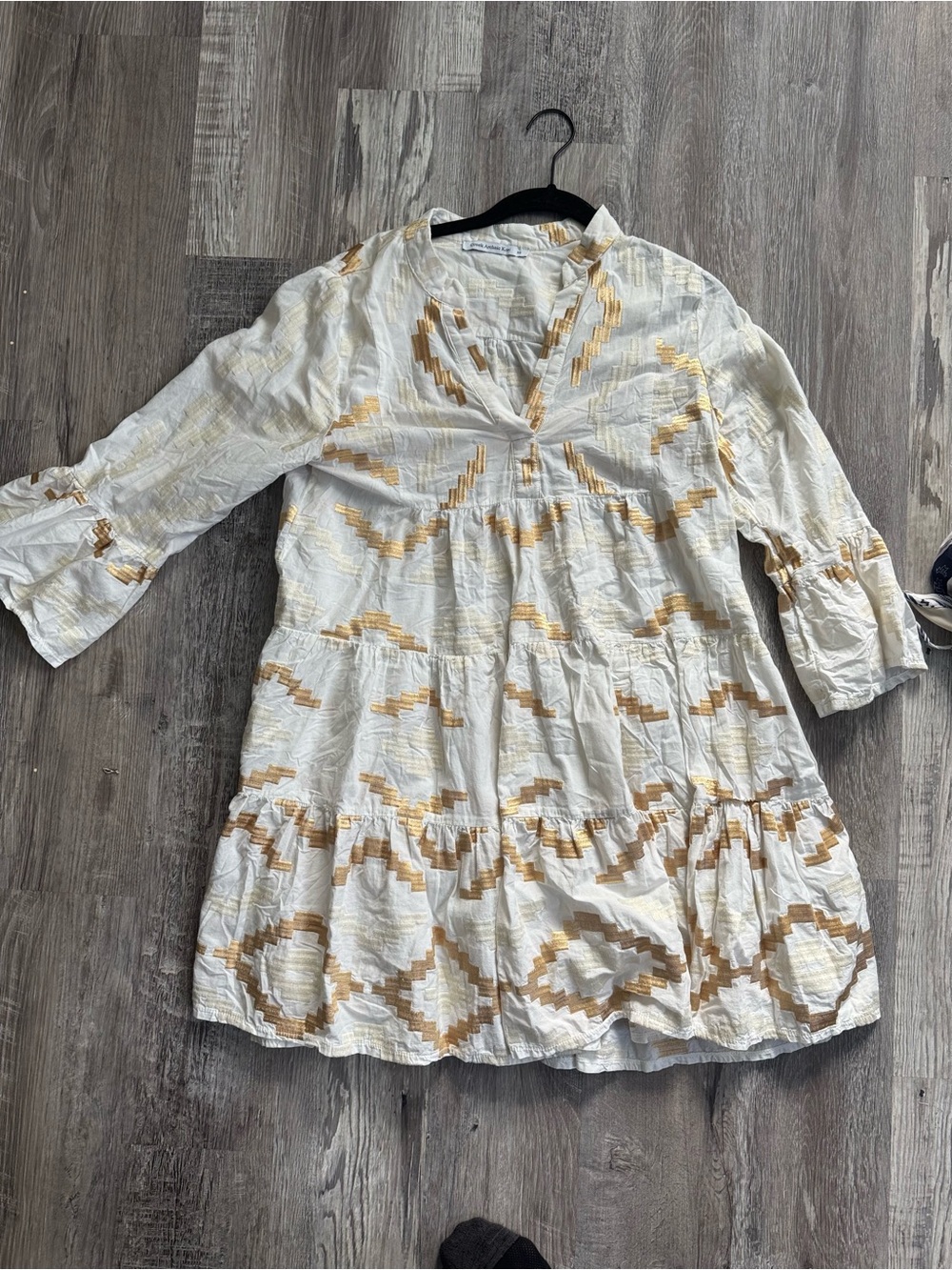 Women’s White and Gold Embroidered Tiered Dress